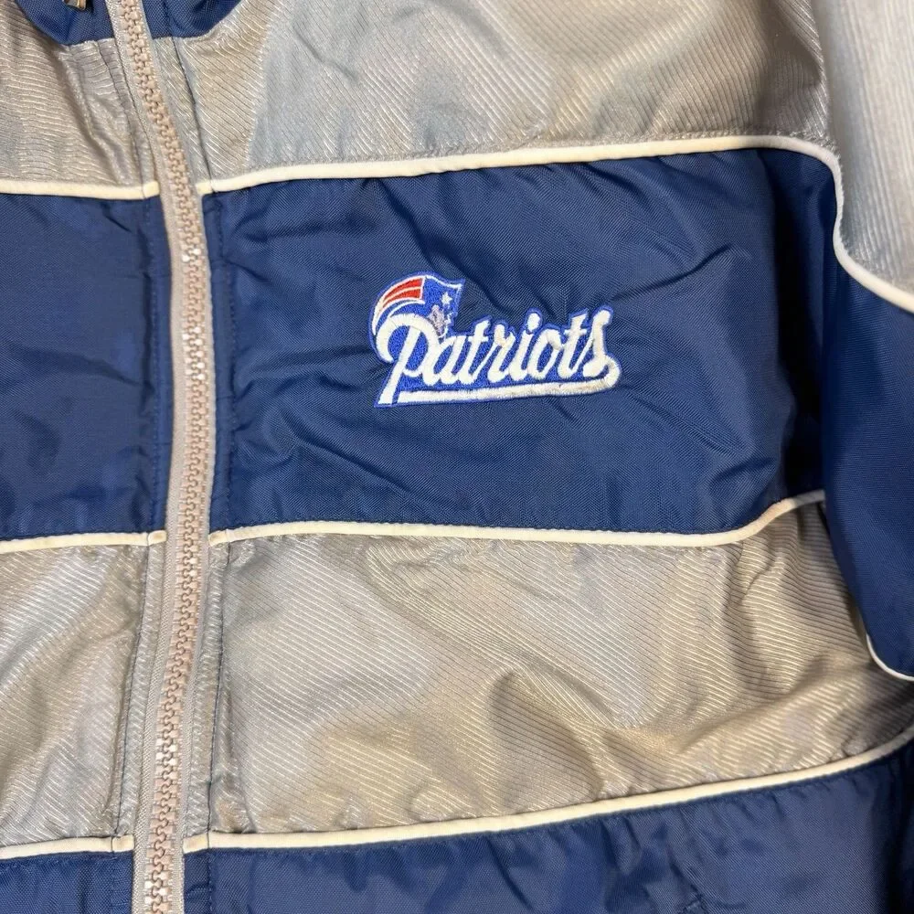 VTG 90s PRO PLAYER New England Patriots NFL Puffer Jacket Blue Youth XL Coat